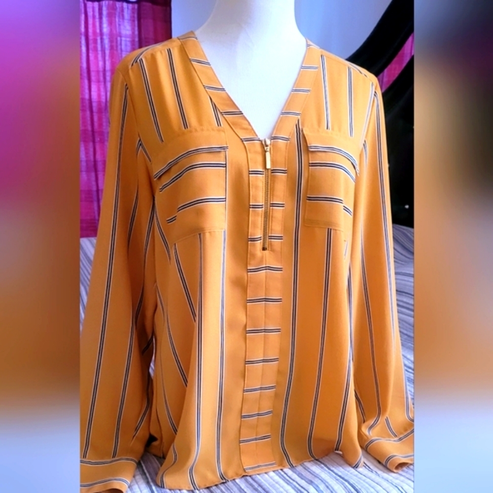 Express Striped Yellow and Blue Shirt